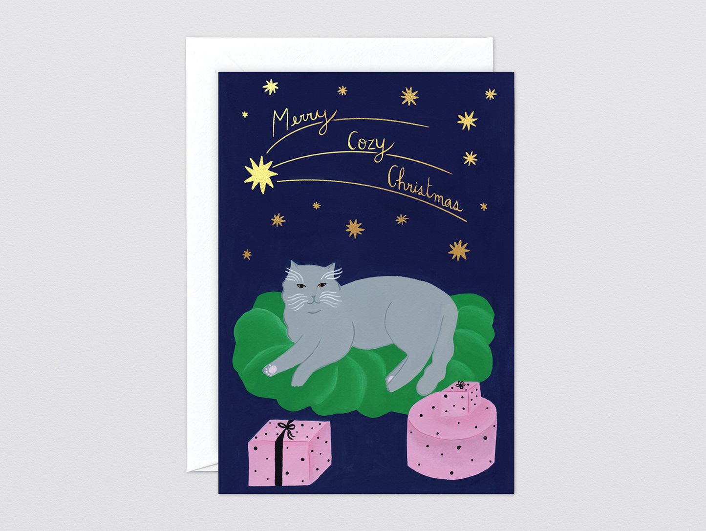 'Cozy Christmas Cat' Foiled Greetings Card by Wrap