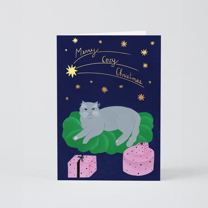 'Cozy Christmas Cat' Foiled Greetings Card by Wrap