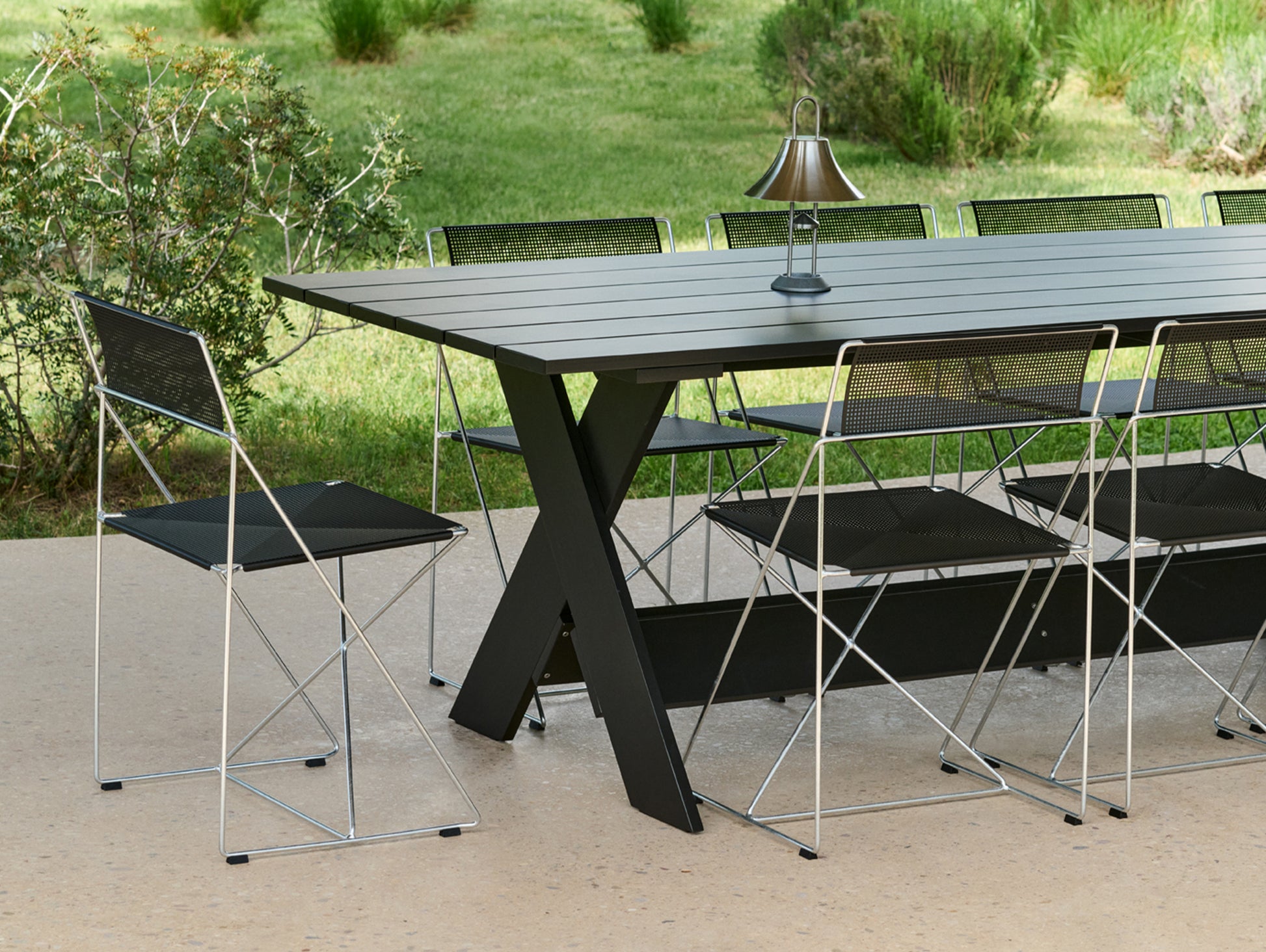 X-Line Chair Outdoor by HAY – Hot Galvanised Steel Frame / Black Seat and Back