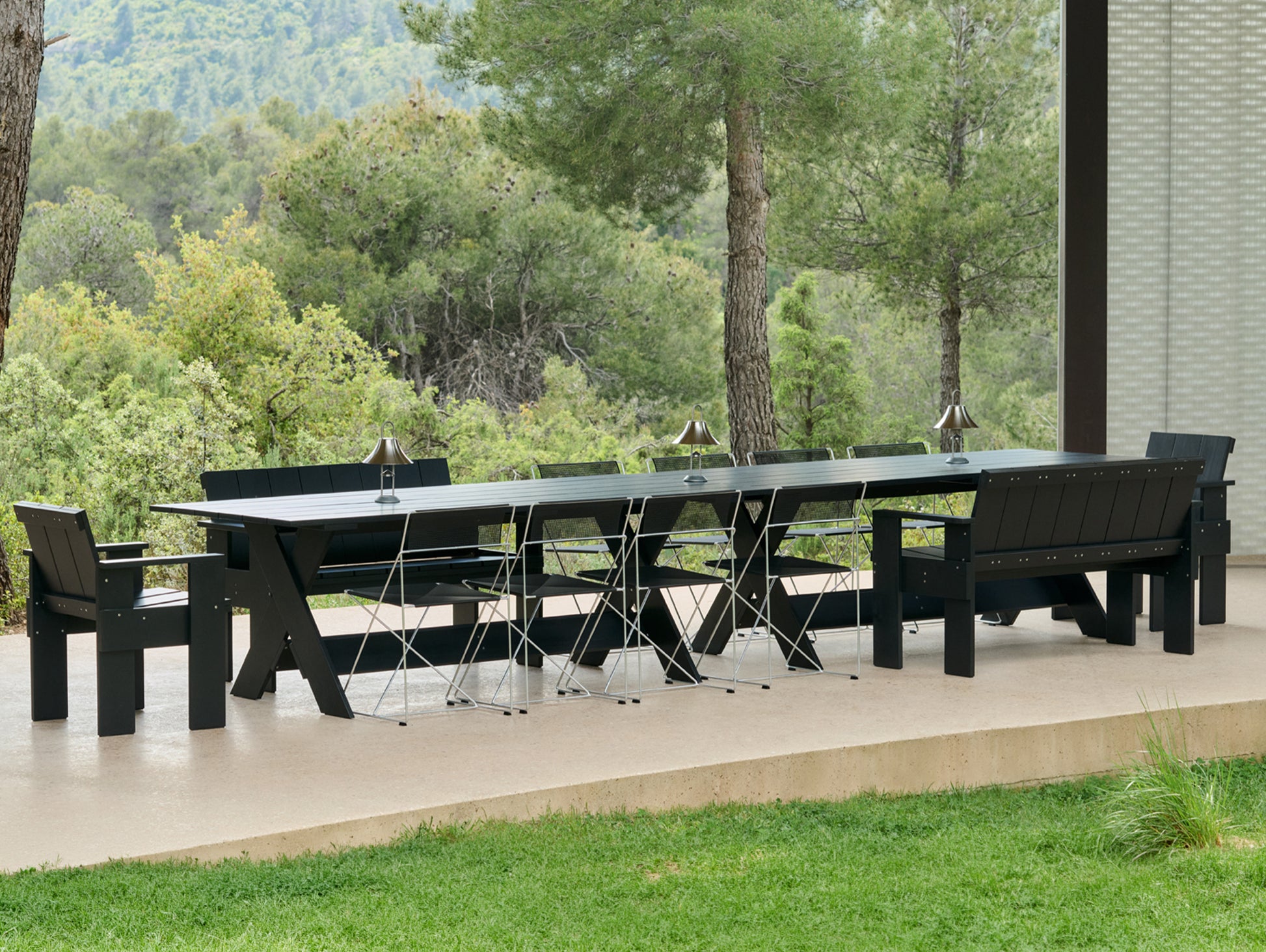 X-Line Chair Outdoor by HAY – Hot Galvanised Steel Frame / Black Seat and Back