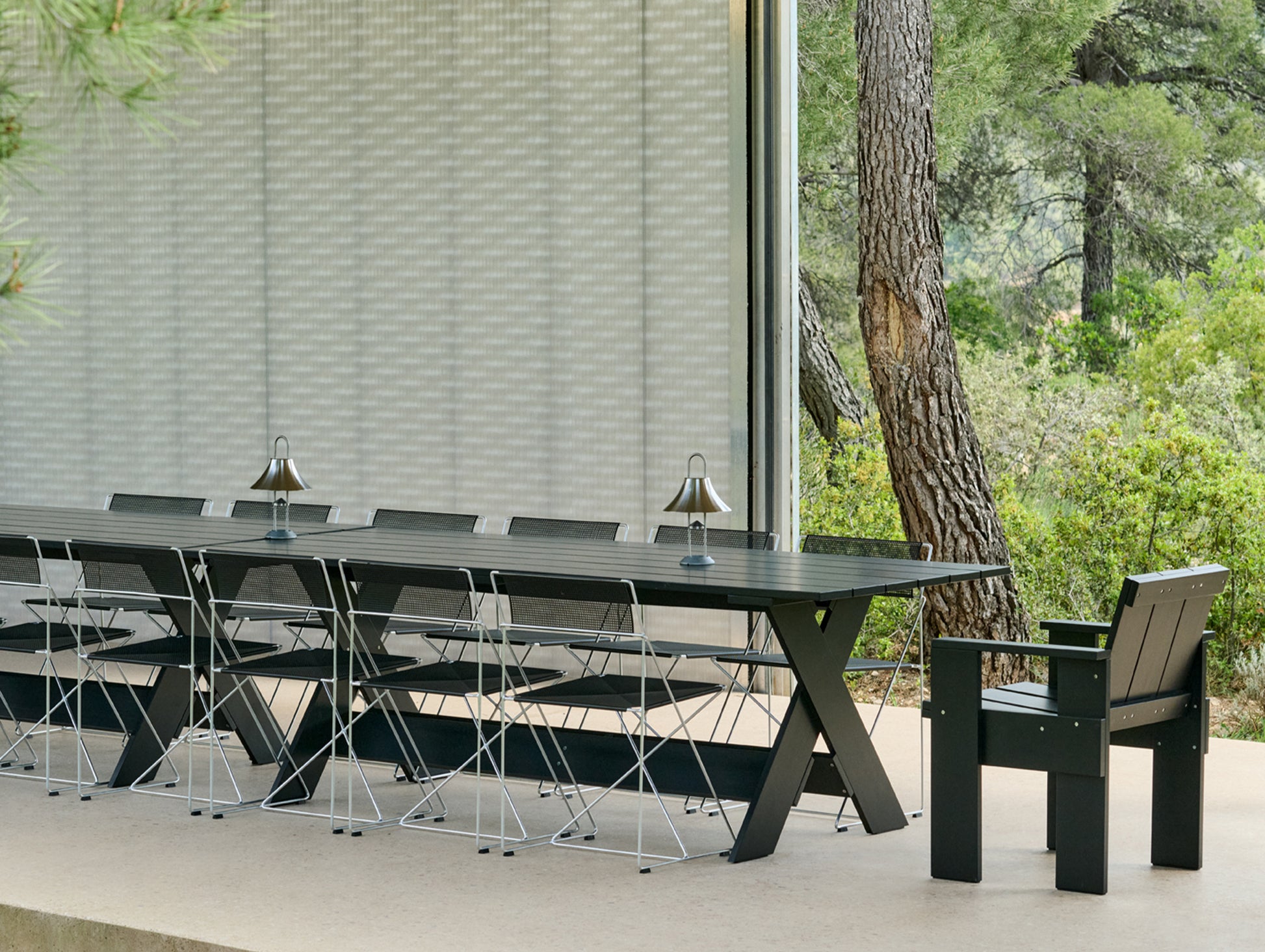 X-Line Chair Outdoor by HAY – Hot Galvanised Steel Frame / Black Seat and Back