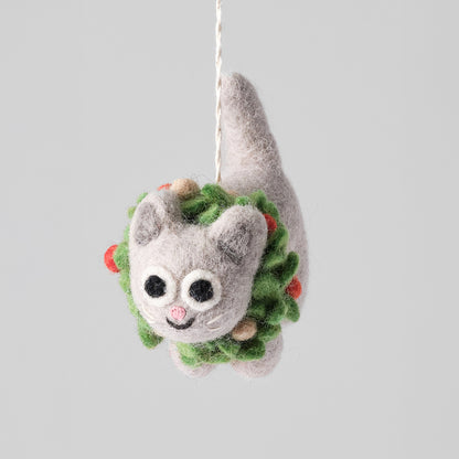 Ernest, Cat in Wreath Felt Hanging Decoration