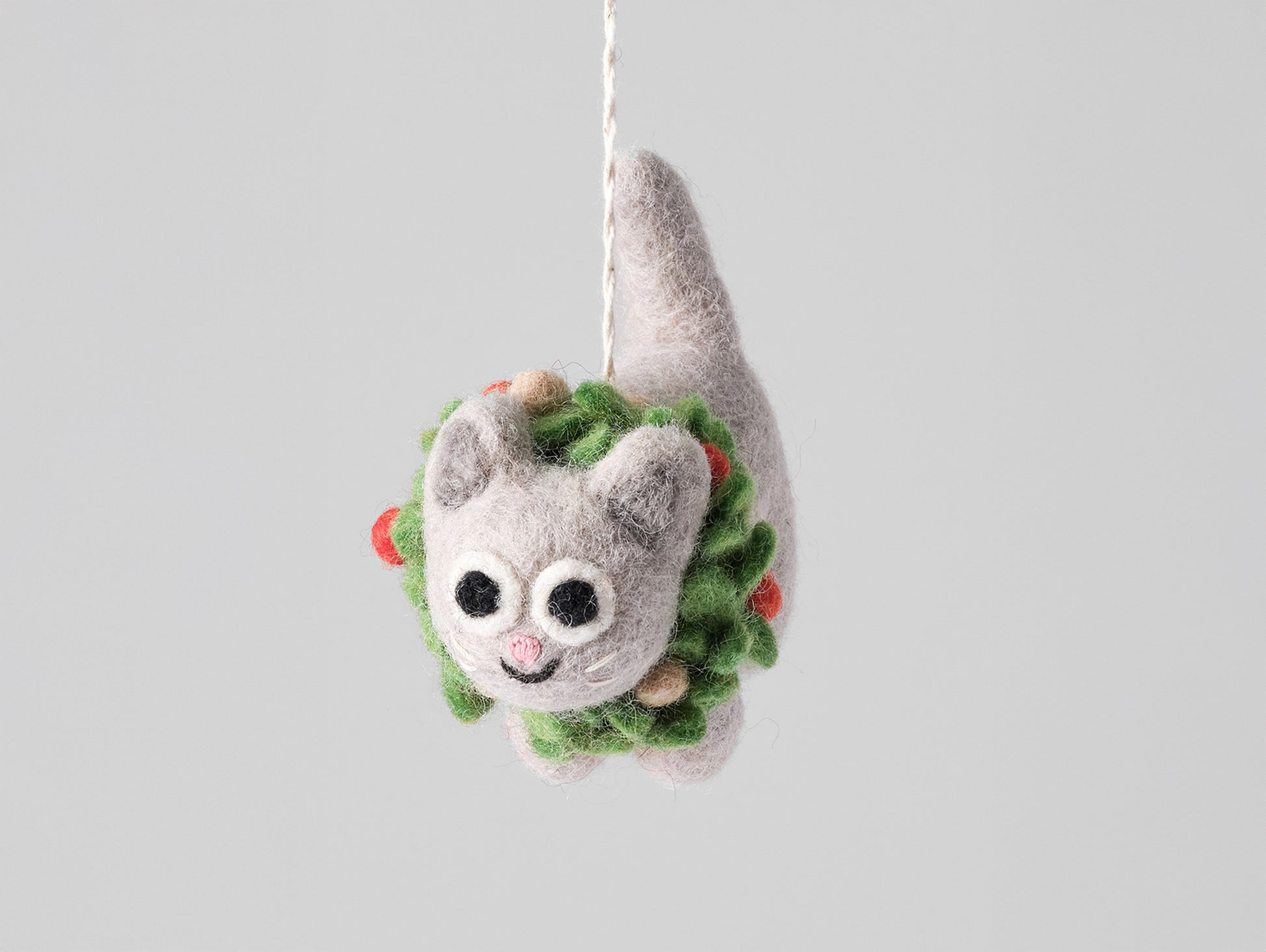 Ernest, Cat in Wreath Felt Hanging Decoration