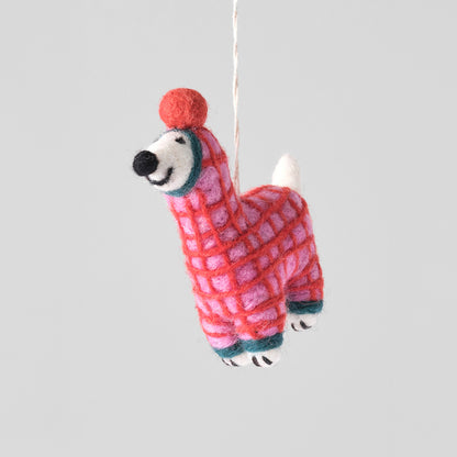 Jayla, Dog in Red Onesie Felt Hanging Decoration