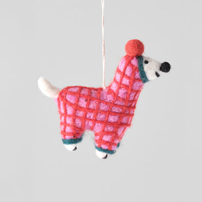 Jayla, Dog in Red Onesie Felt Hanging Decoration