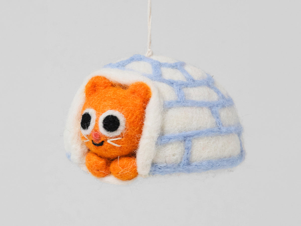 Frosty, Cat in Igloo Felt Hanging Decorations