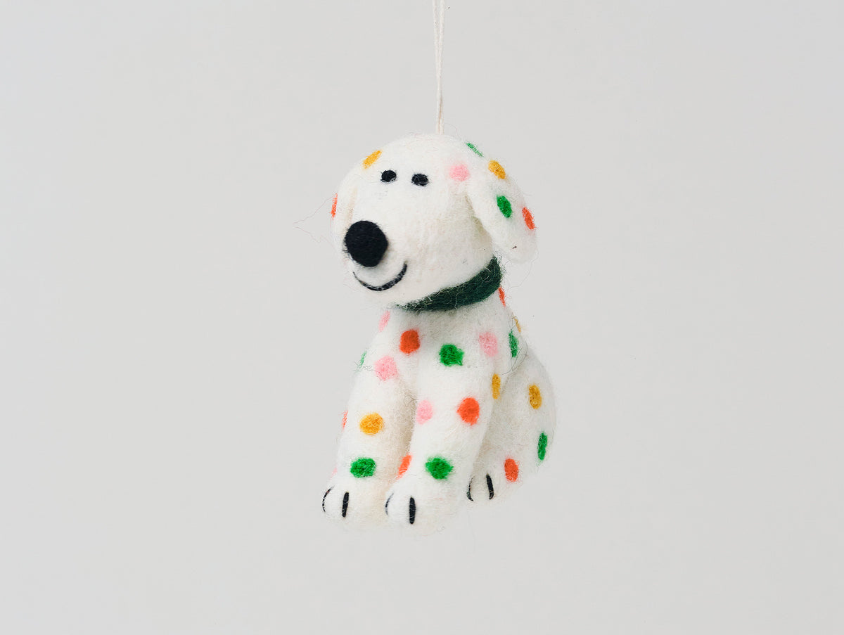 Chip, Coloured Spotty Dog Felt Hanging Decoration