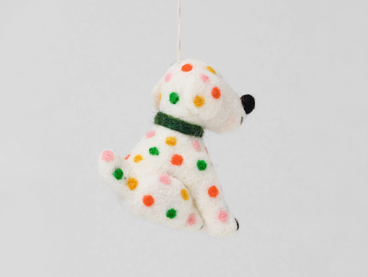 Chip, Coloured Spotty Dog Felt Hanging Decoration