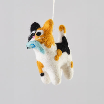 Cat Felted Hanging Decorations by Wrap Stationery - Dwight, Cat with a Fish