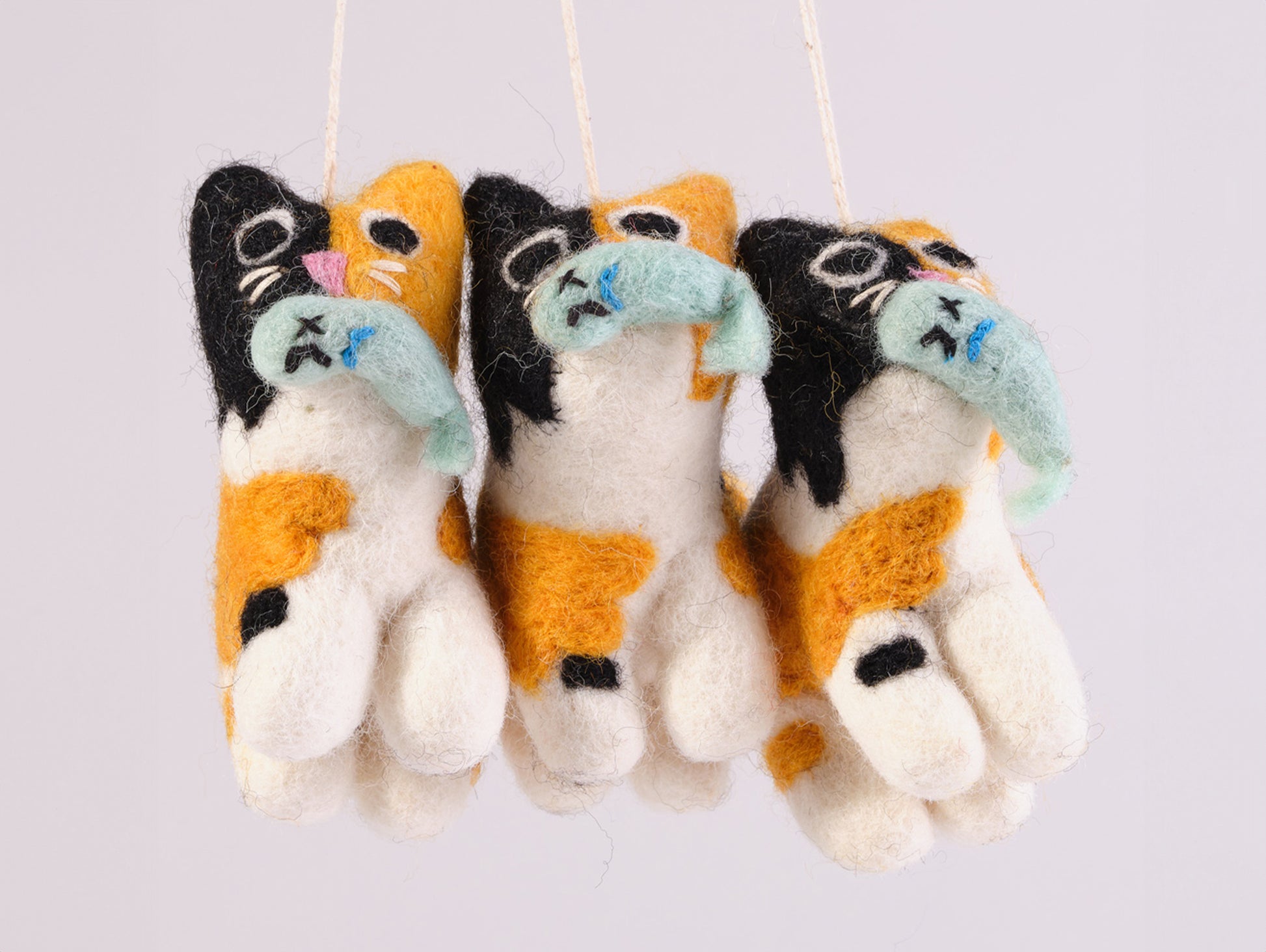 Cat Felted Hanging Decorations by Wrap Stationery - Dwight, Cat with a Fish