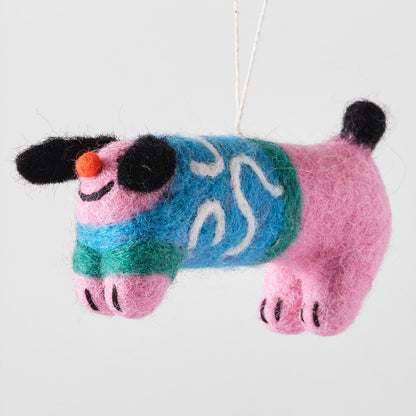 Dog Felted Hanging Decorations by Wrap Stationery - Stumpy, Dog in a Abstract Jumper