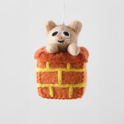 Cat Felted Hanging Decorations by Wrap Stationery - Simbi, Cat in Chimney