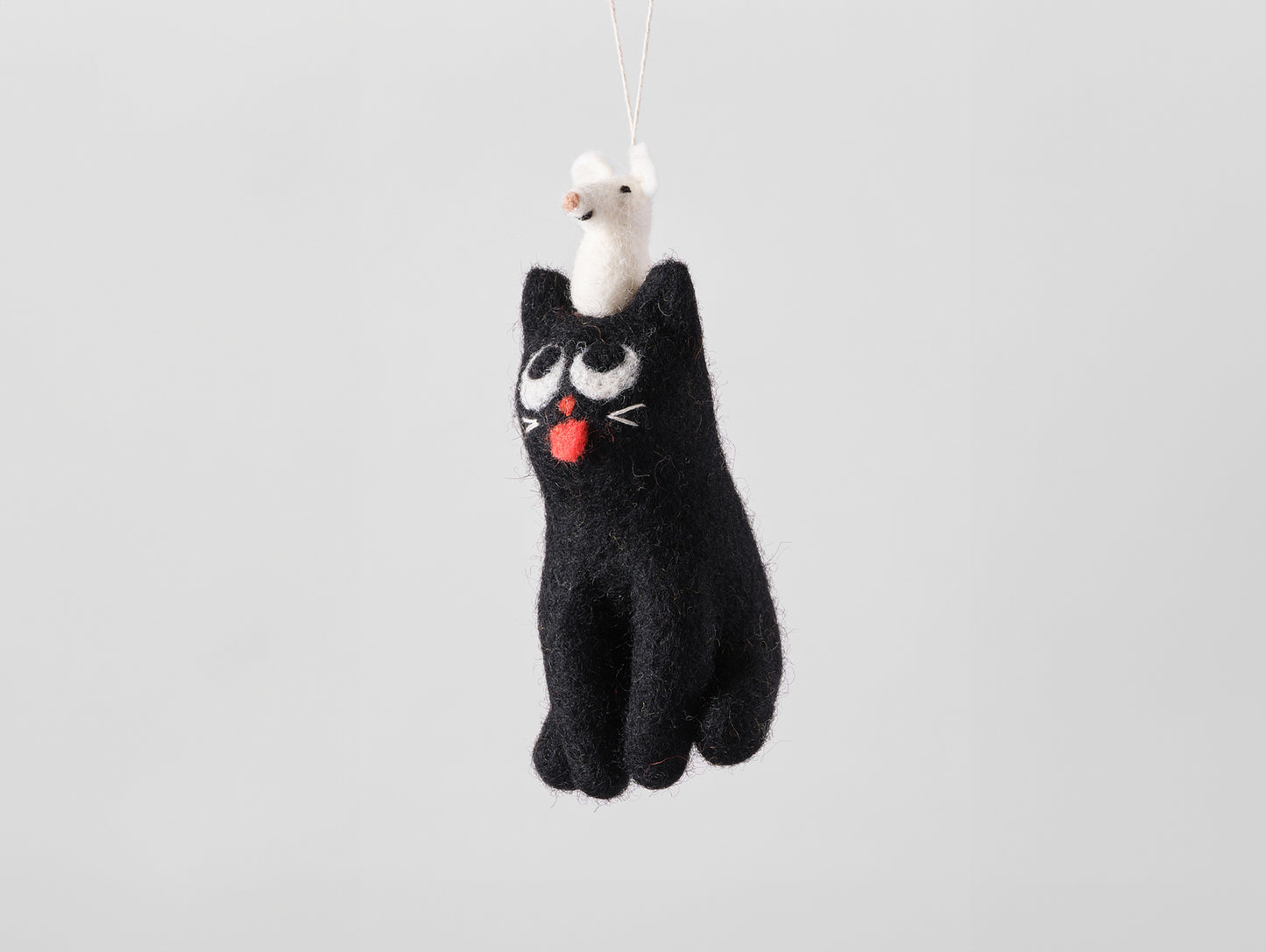 Cat Felted Hanging Decorations by Wrap Stationery - Clint, Cat With a Mouse on its Head