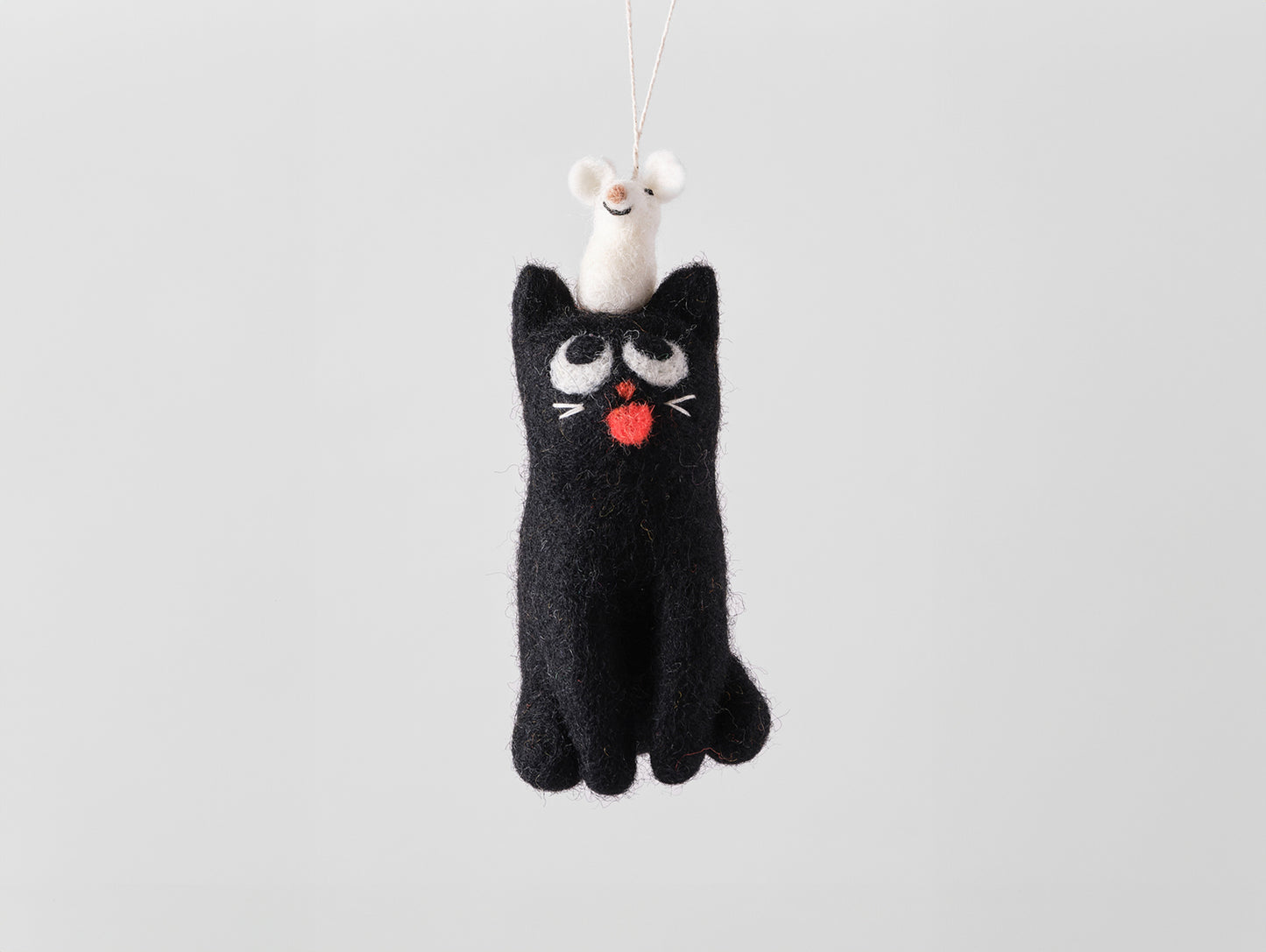 Cat Felted Hanging Decorations by Wrap Stationery - Clint, Cat With a Mouse on its Head