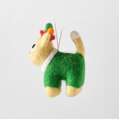 Cat Felted Hanging Decorations by Wrap Stationery - Buddy, Cat in Elf Outfit