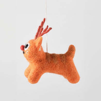 Cat Felted Hanging Decorations by Wrap Stationery - Rudy, Reindeer Cat