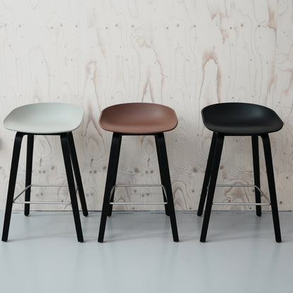 HAY About A Stool AAS 32 / Set of 3 / 65 cm Seat Height / Black Oak Base / Brick, Black and Concrete Grey Seats / Open Box