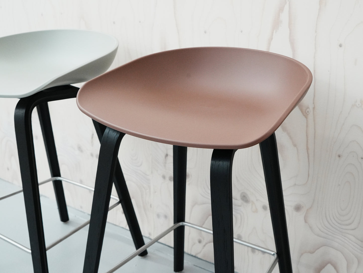 HAY About A Stool AAS 32 / Set of 3 / 65 cm Seat Height / Black Oak Base / Brick, Black and Concrete Grey Seats / Open Box