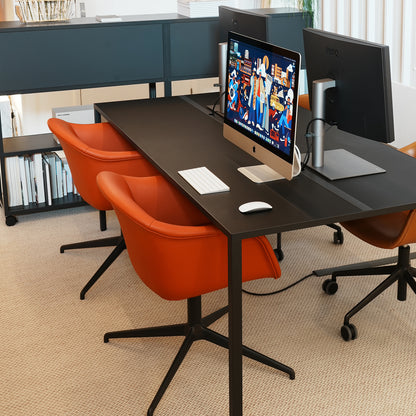 Muuto Fiber Soft Armchair / Anthracite Swivel Base / Easy Leather / Redorange 245 by Muuto