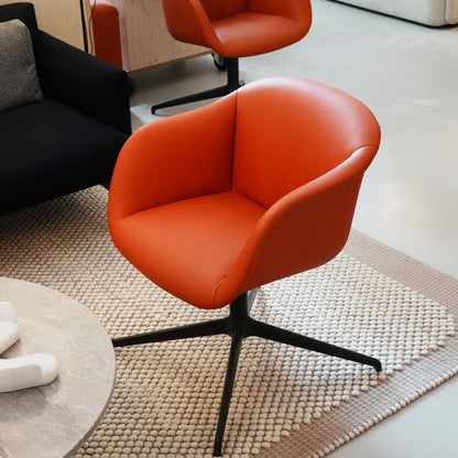 Fiber Soft Armchair / Anthracite Swivel Base / Easy Leather / Redorange 245 by Muuto