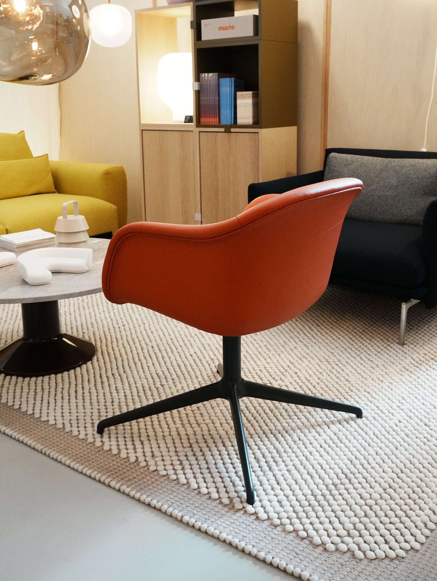 Fiber Soft Armchair / Anthracite Swivel Base / Easy Leather / Redorange 245 by Muuto