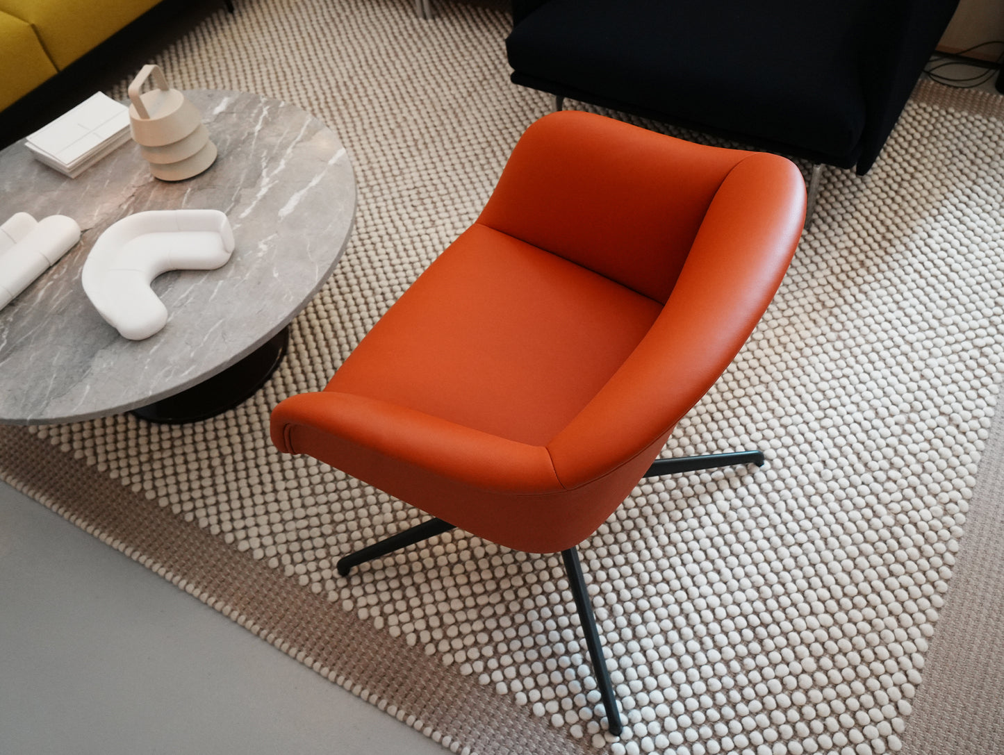Fiber Soft Armchair / Anthracite Swivel Base / Easy Leather / Redorange 245 by Muuto