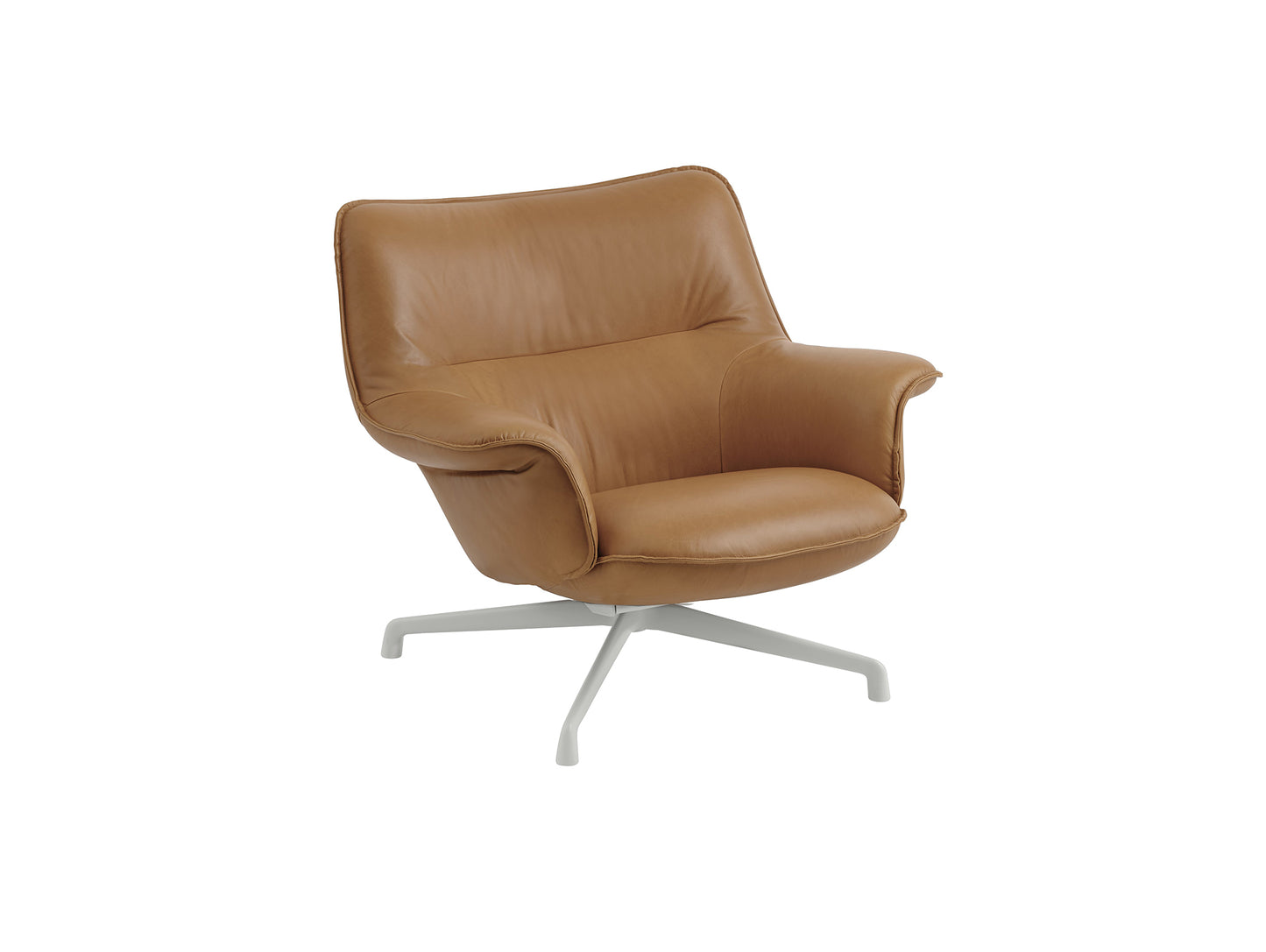 Doze Lounge Chair Low Back - Swivel Base by Muuto / Cognac Silk Leather / Grey Base