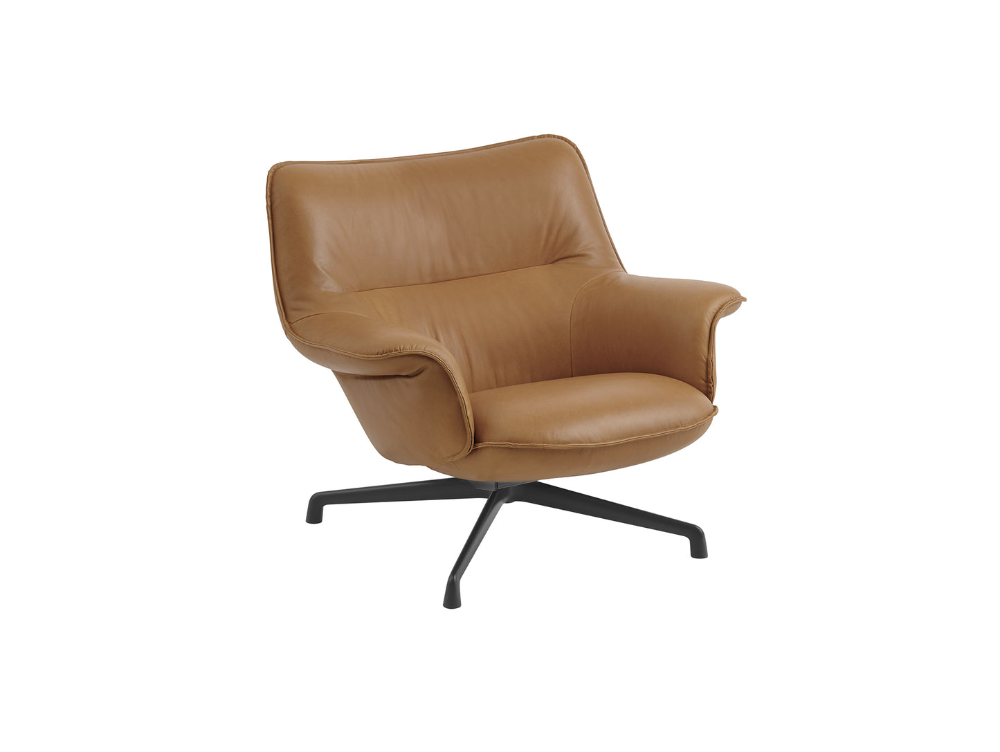 Doze Lounge Chair Low Back - Swivel Base by Muuto / Cognac Silk Leather / Black Base