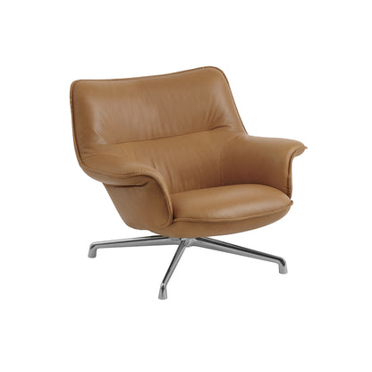 Doze Lounge Chair Low Back - Swivel Base by Muuto / Cognac Silk Leather / Polished Aluminum Base