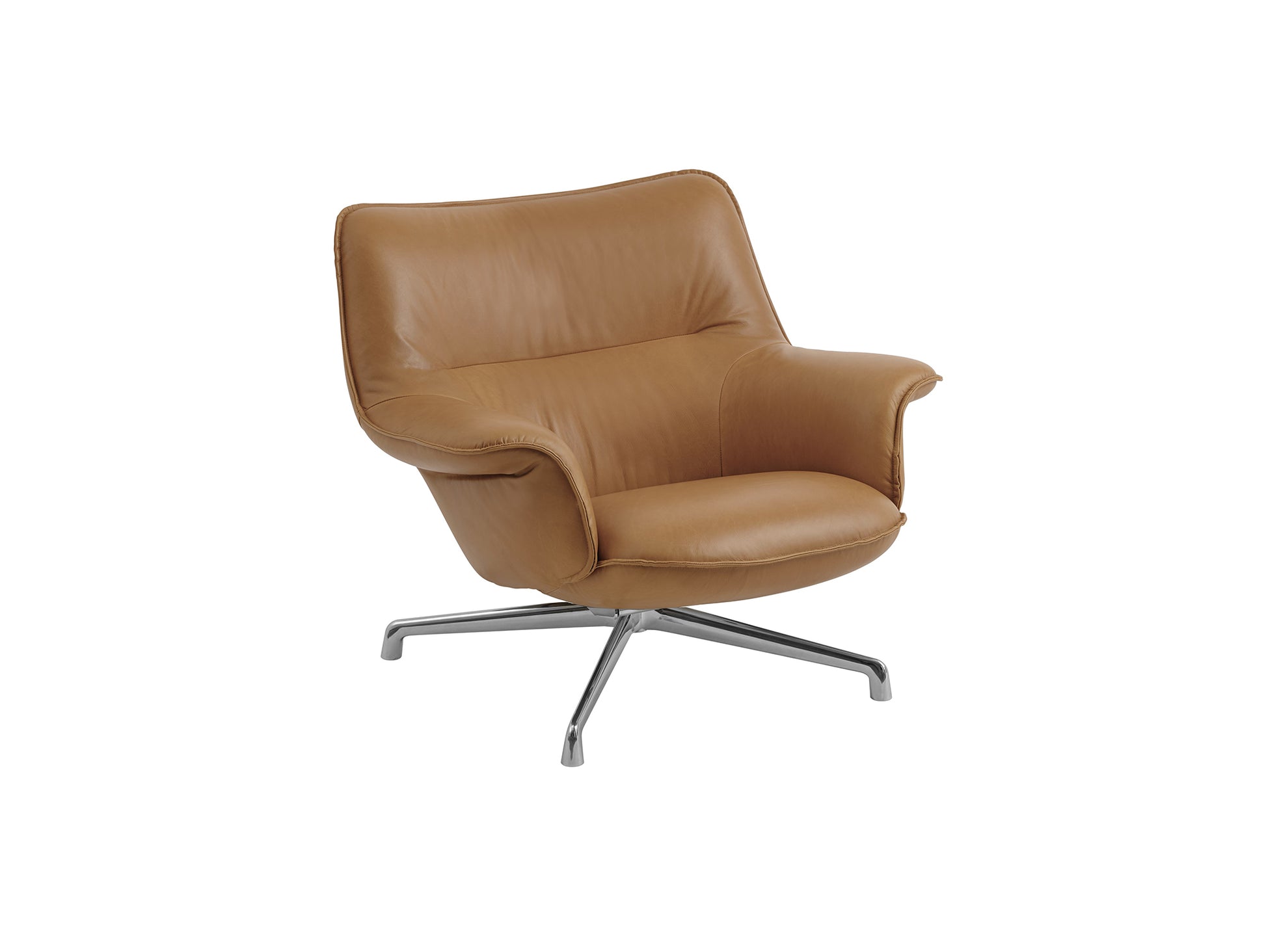 Doze Lounge Chair Low Back - Swivel Base by Muuto / Cognac Silk Leather / Polished Aluminum Base