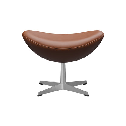 Egg Footstool by Fritz Hansen - Brushed Aluminium / Walnut Essential Leather