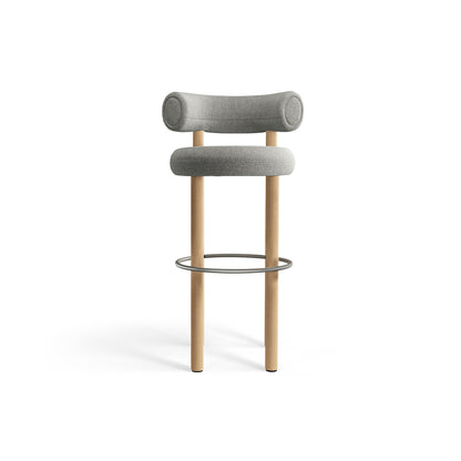 Fat Bar Stool by Tom Dixon - Lacquered Oak / Tom Dixon Boucle 01