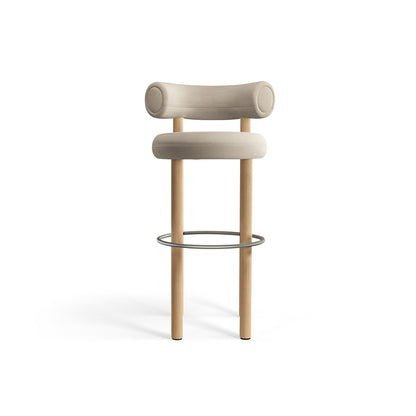 Fat Bar Stool by Tom Dixon - Lacquered Oak / Linara 05 Porridge