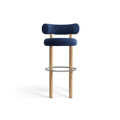 Fat Bar Stool by Tom Dixon - Lacquered Oak / Linara 30 Indigo