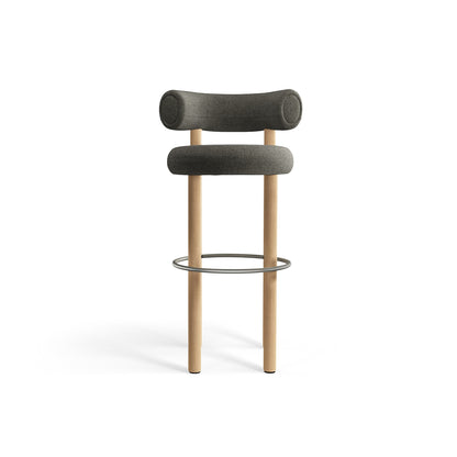 Fat Bar Stool by Tom Dixon - Lacquered Oak / Melange Nap 0111