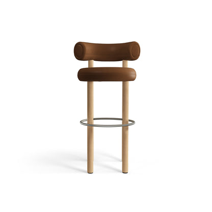 Fat Bar Stool by Tom Dixon - Lacquered Oak / Tom Dixon Leather 513 Cognac