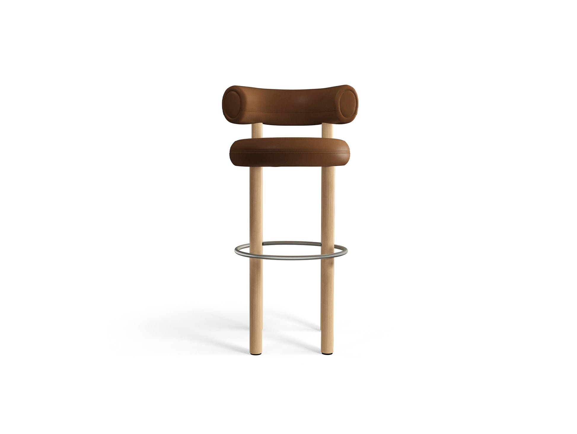 Fat Bar Stool by Tom Dixon - Lacquered Oak / Tom Dixon Leather 513 Cognac