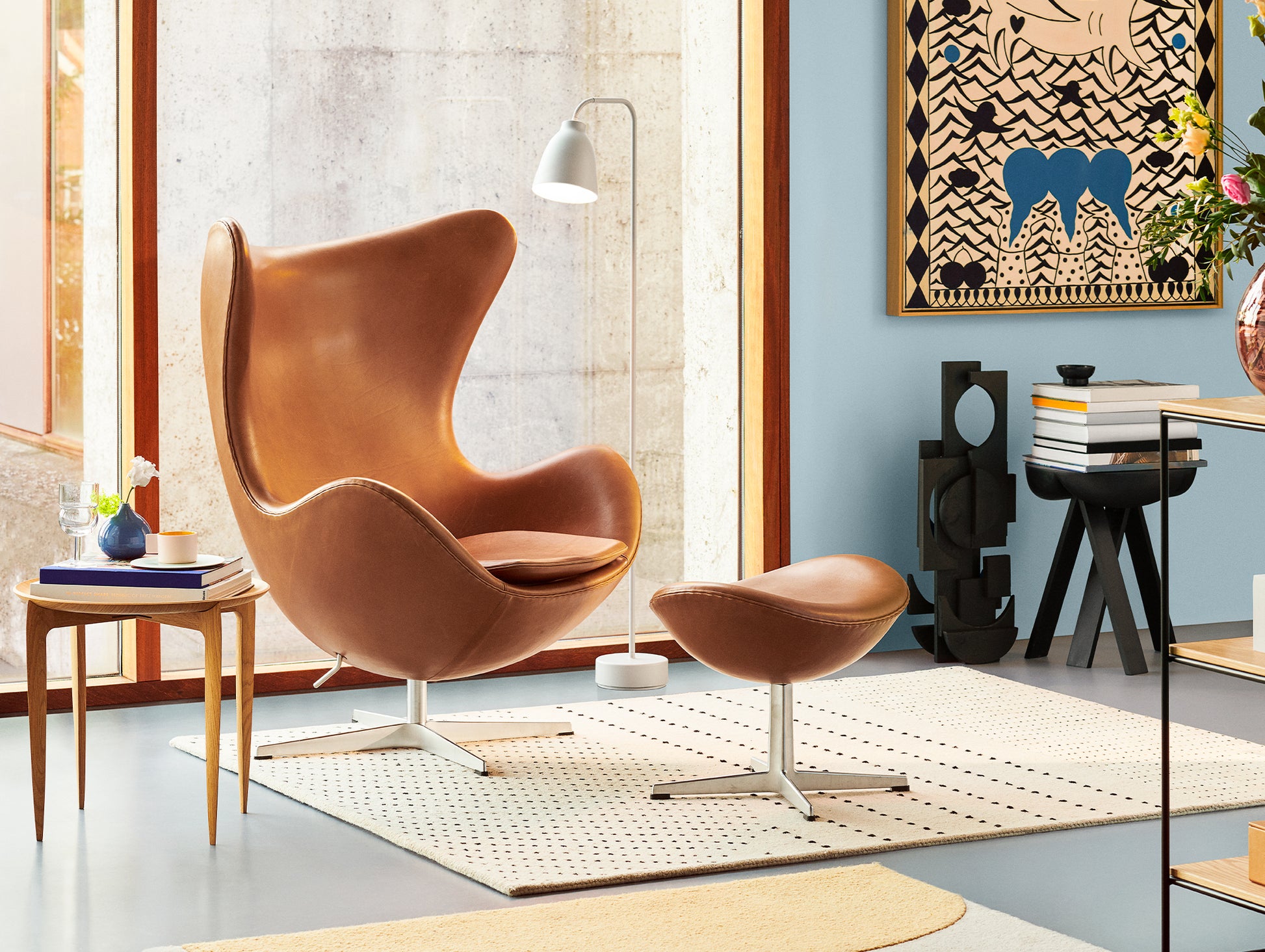 Egg Footstool by Fritz Hansen - Walnut Grace Leather