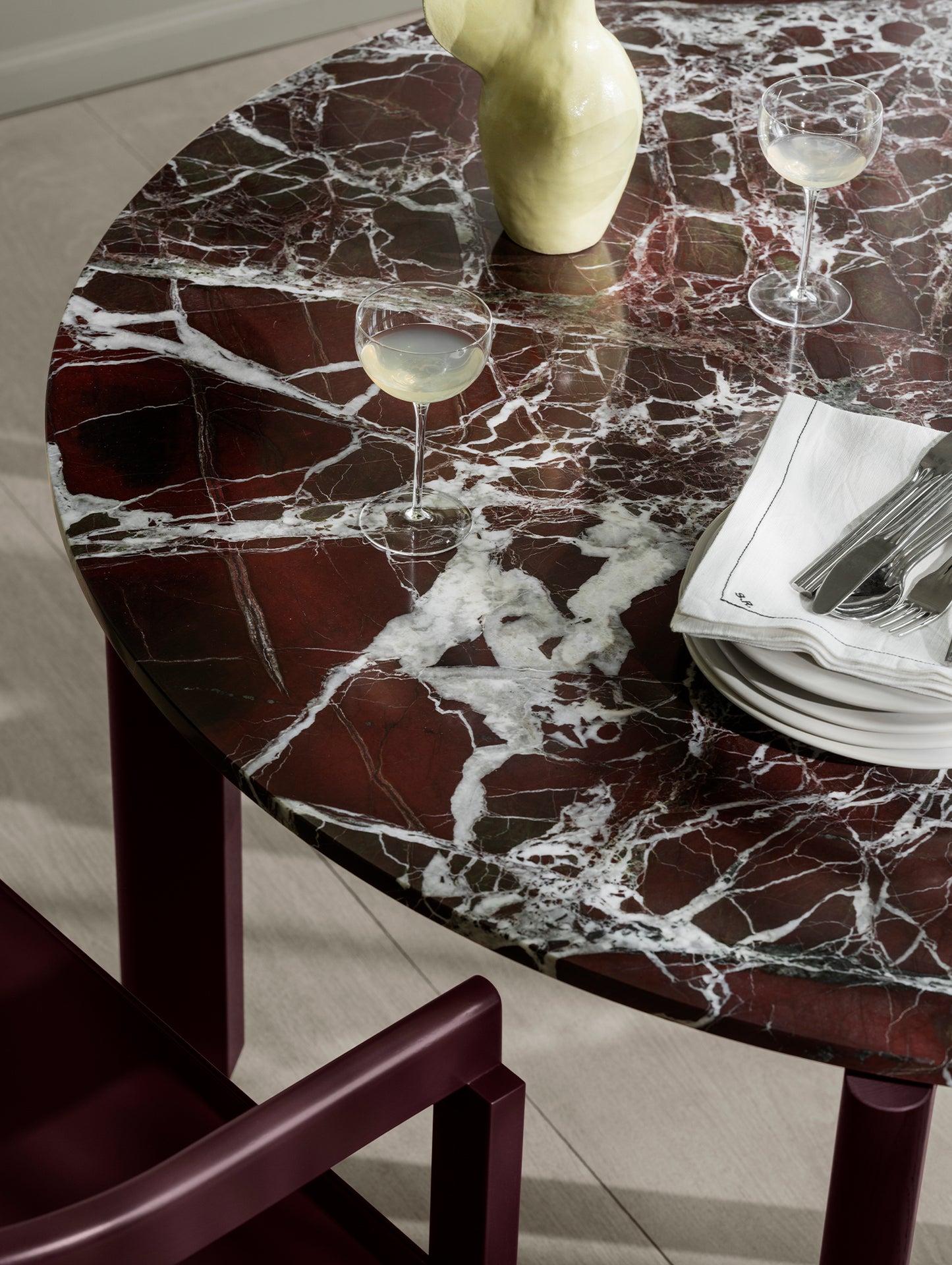 After Dining Table by Fritz Hansen - MA410 (Red-White Honed Marble)