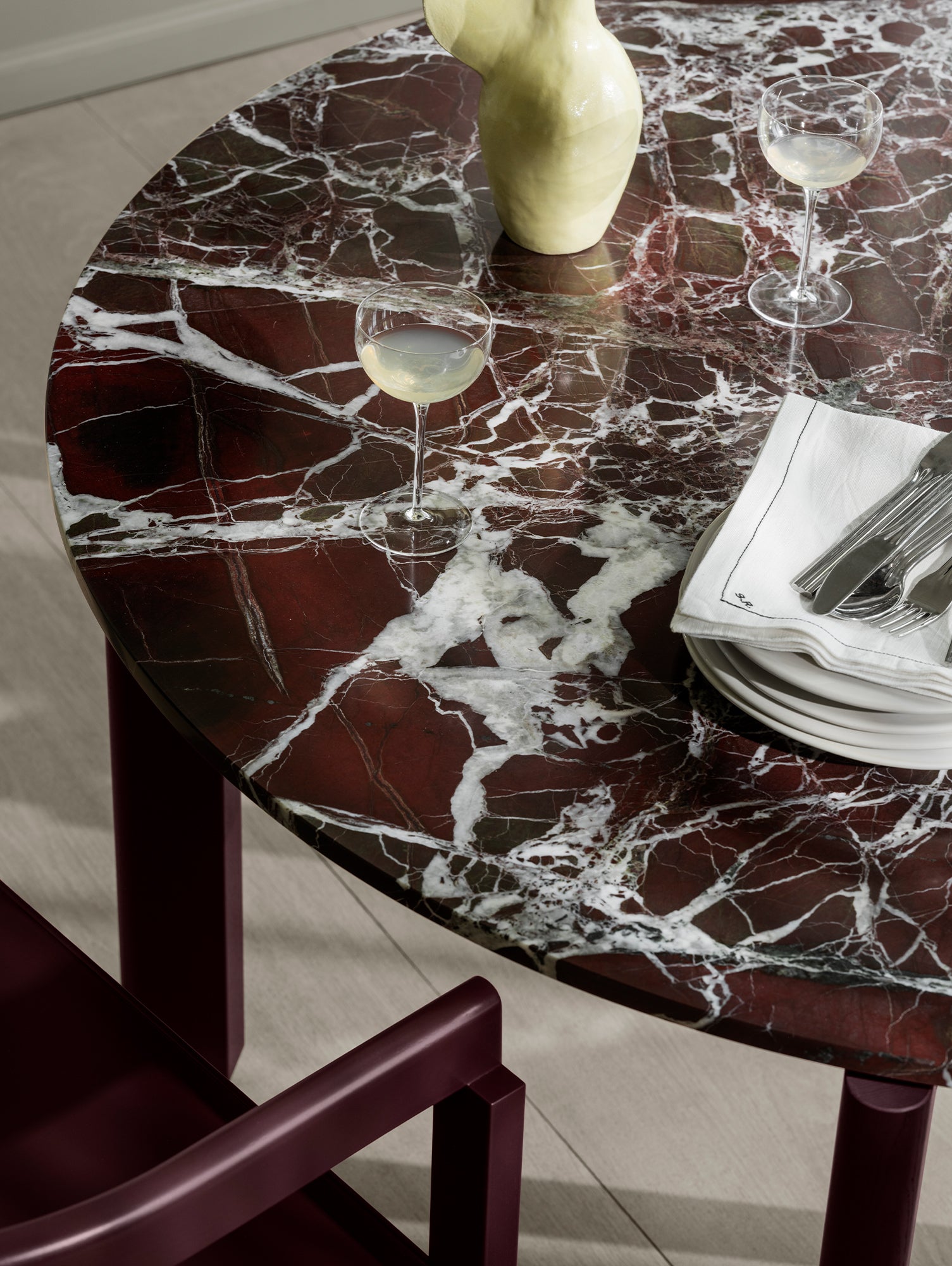 After Dining Table by Fritz Hansen - MA410 (Red-White Honed Marble)
