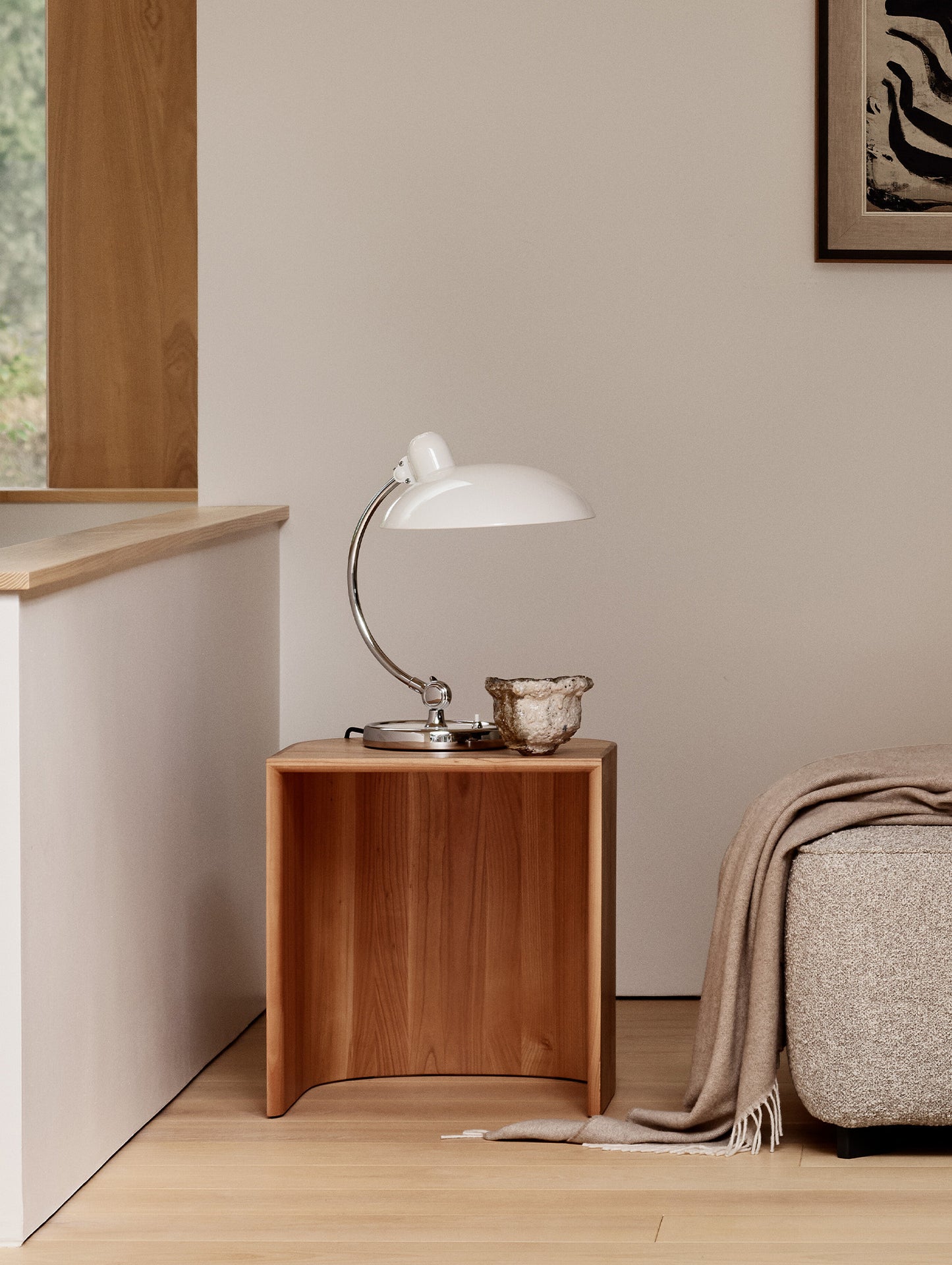 Kaiser Idell Luxus Table Lamp by Fritz Hansen - High Gloss White Shade with Chrome Base