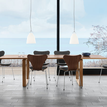 Series 7™ 3107 Dining Chair (Front Upholstered) by Fritz Hansen - Anniversary Edition / Front: Vanir Granite Brown / Back: Clear Lacquered Walnut Veneer