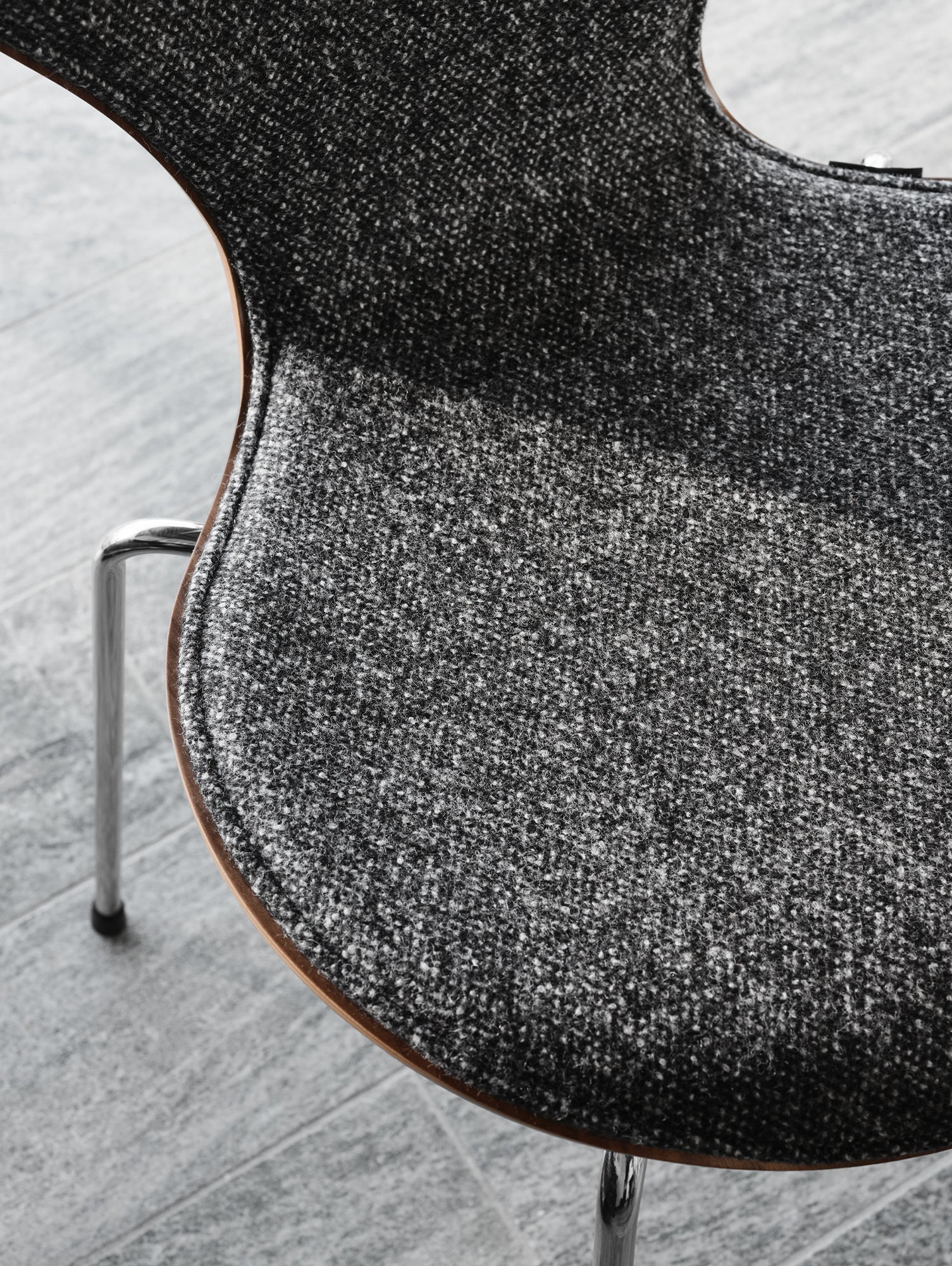 Series 7™ 3107 Dining Chair (Front Upholstered) by Fritz Hansen - Anniversary Edition / Front: Vanir Granite Brown / Back: Clear Lacquered Walnut Veneer