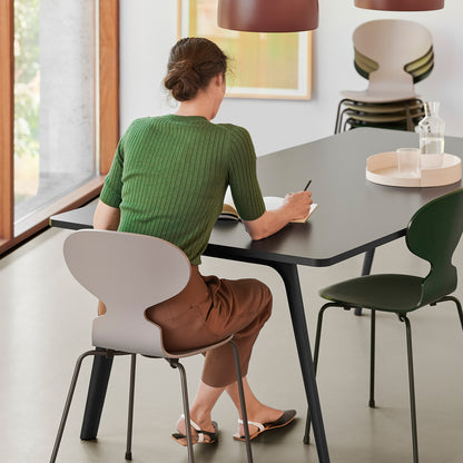 Ant Chair 4 Legs by Fritz Hansen - Lacquered Deep Green Shell with Warm Graphite Steel Base / Evergreen Shell with Black Steel Base