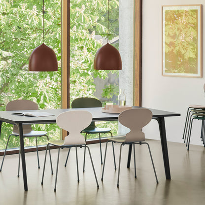 Ant Chair 4 Legs by Fritz Hansen - Lacquered Veneer Shell / Chromed Steel Base /  Deep Clay, Light Beige, Evergreen