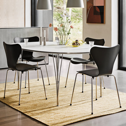 Series 7™ 3107 Dining Chair by Fritz Hansen - Black Coloured Ash Veneer Shell / Black Steel