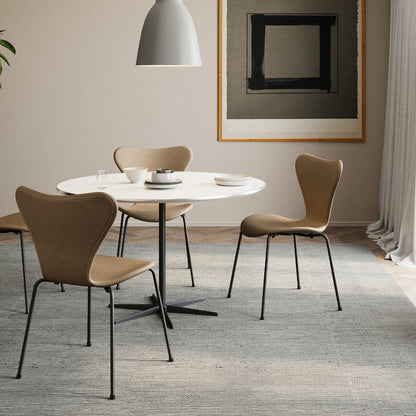 Series 7™ 3107 Dining Chair (Front Upholstered) by Fritz Hansen - Warm Graphite Steel / Front: Essential Light Grey Leather