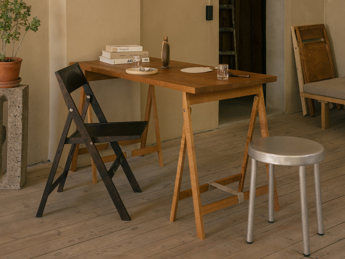 Folding Flat Trestle Table by Frama