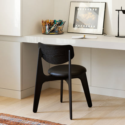 Slab Dining Chair Upholstered by Tom Dixon - Black Lacquered Oak / Black Leather