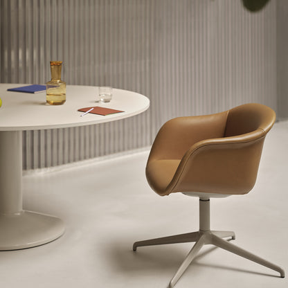Fiber Soft Armchair with Swivel Base by Muuto - Grey Steel Base / Cognac Silk Leather